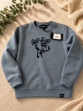 Bonobos Dusty Blue Kids Crewneck Sweater with Navy Giraffe